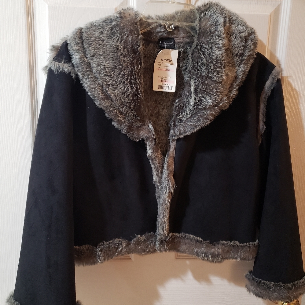 Faux suede black/faux fur reversible jacket nwt